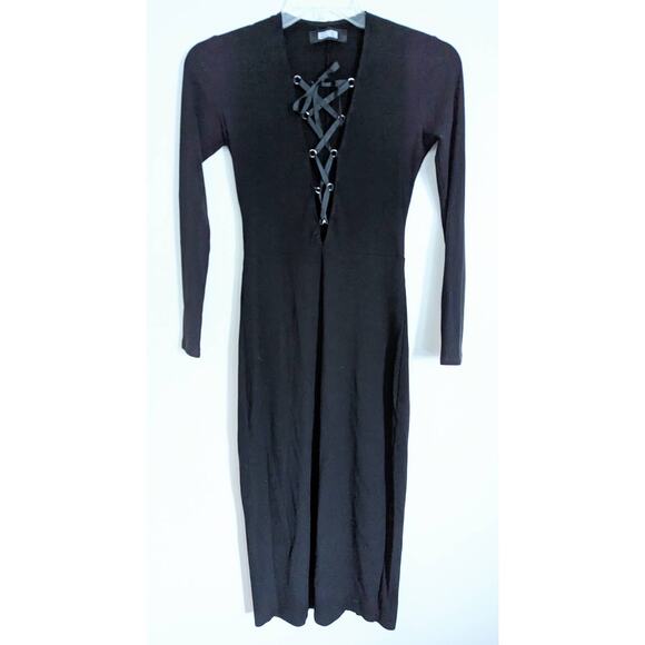 Reformation Edison Lace-Up Rib Knit Midi Dress in Black, Size Small - Picture 4 of 9
